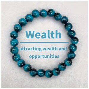 Bohemian Bracelet Blue Tiger Eyes Bead Stretch Bracelet Wealth & Prosperity 8mm
